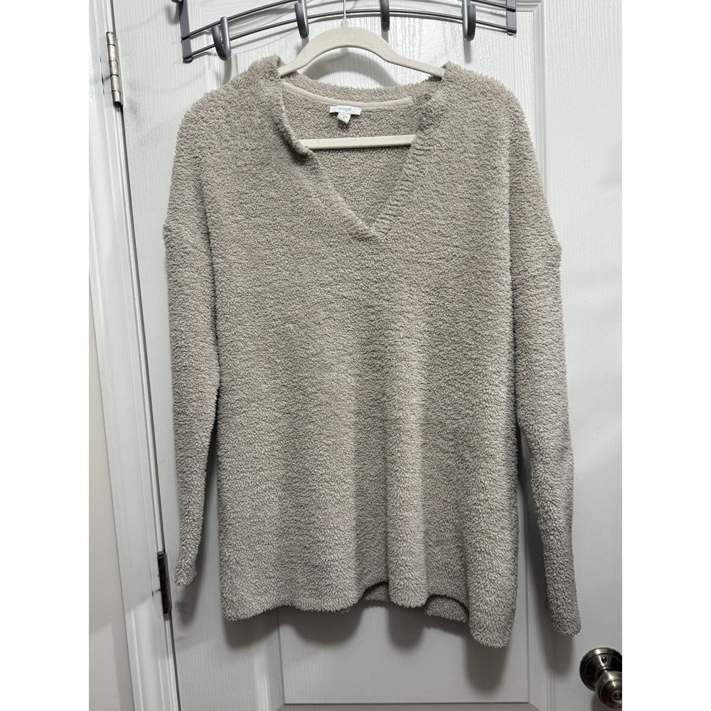 Pure JilPure J. Jill Womens Boucle Fleece V-Neck Sweater Oatmeal Beige Size M